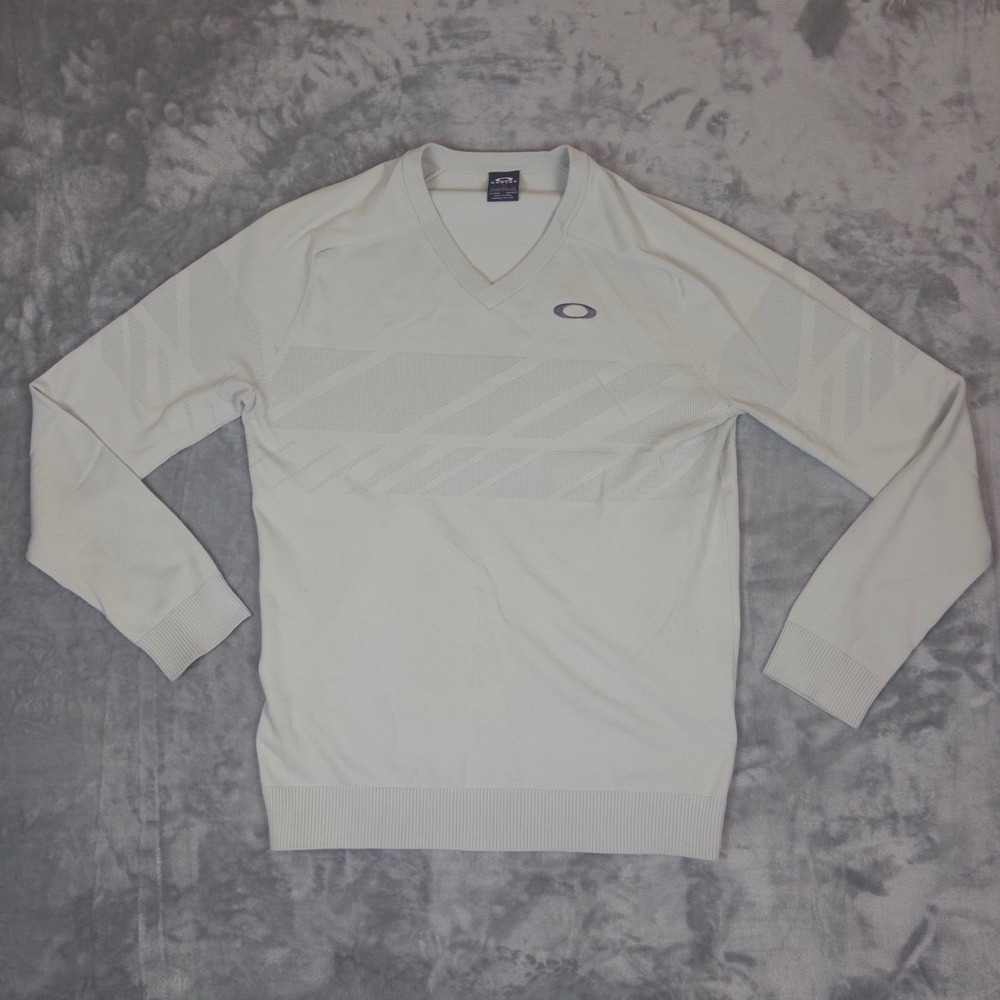 Oakley V-Neck Sweater Mens Large Gray Tailored Fit Knit Golf Active Pullover